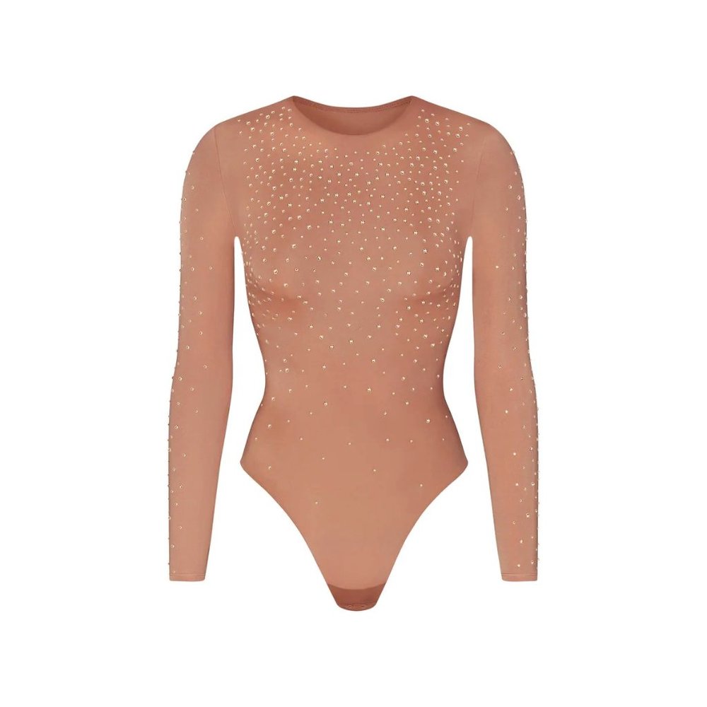 SWAROVSKI x SKIMS JELLY SHEER LONG SLEEVE CREW NECK BODYSUIT NWT Sienna XL